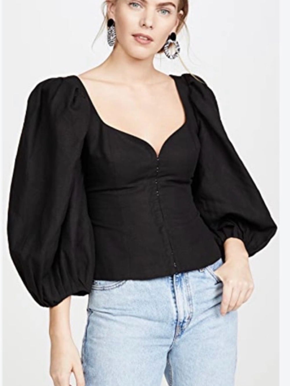 ❤️ NWT $365 Mara Hoffman Eliana Black Square Neck Puff Sleeve Top